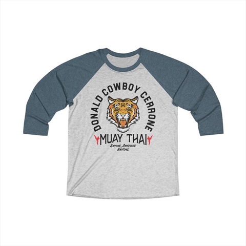 Donald Cowboy Cerrone Muay Thai Indigo/Heather White Unisex Tri-Blend 3/4 Raglan Tee