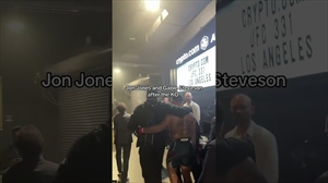 Gable Steveson and Jon Jones after the KO. #UFC331