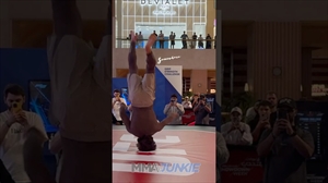Movsar Evloev does WILD head flip at UFC 333 open workouts