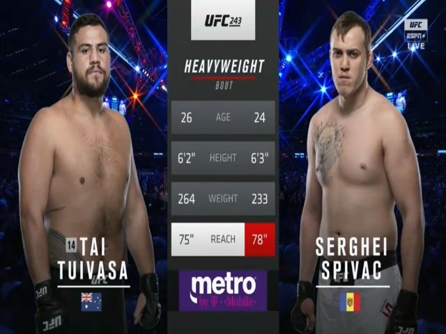 Tai Tuivasa Vs Sergey Spivak Full Fight UFC 243 Part 1 MMA Video